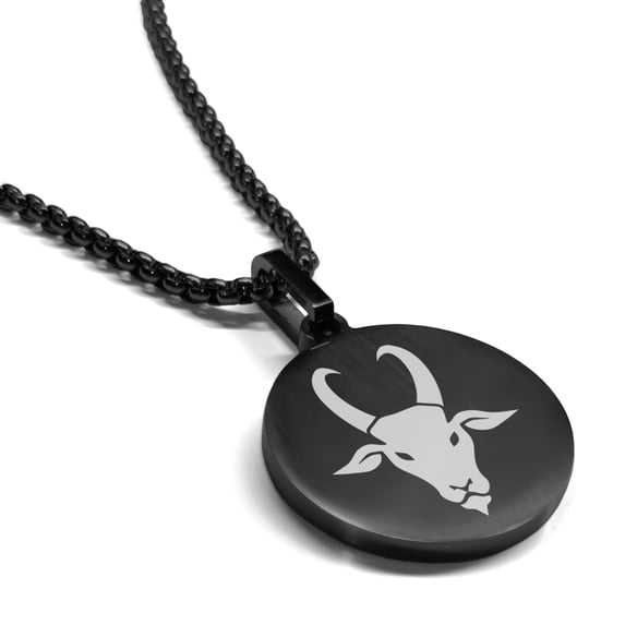 Stainless Steel Year of the Goat Zodiac Round Medallion Pendant Necklace