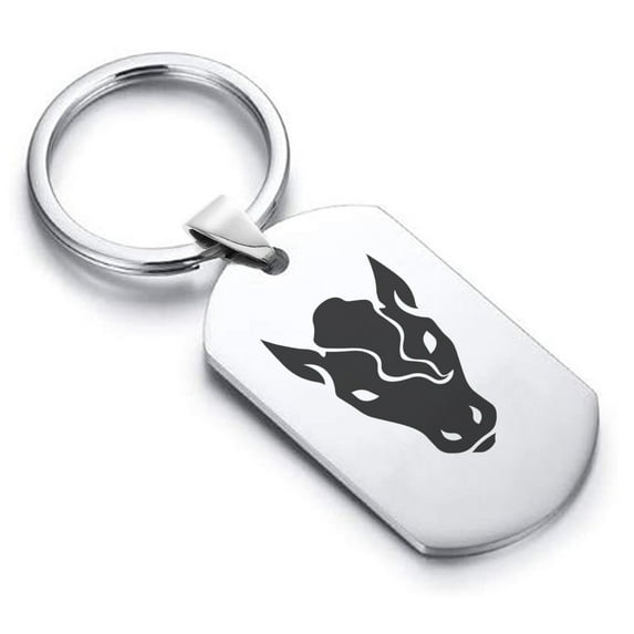 Stainless Steel Year of the Horse Zodiac Dog Tag Keychain Circle Ring