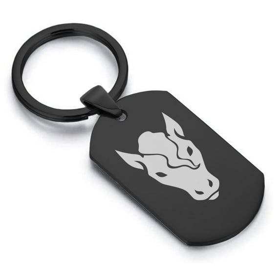 Stainless Steel Year of the Horse Zodiac Dog Tag Keychain Circle Ring