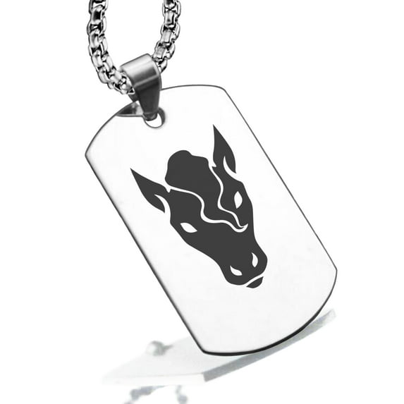 Stainless Steel Year of the Horse Zodiac Dog Tag Pendant Necklace