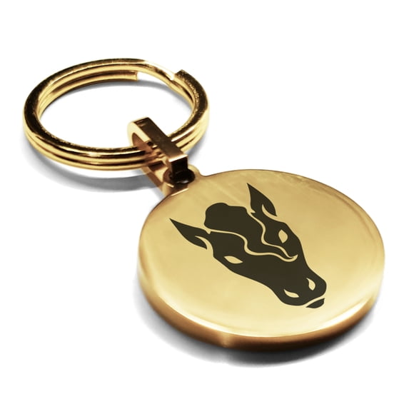 Stainless Steel Year of the Horse Zodiac Round Medallion Keychain Circle Ring