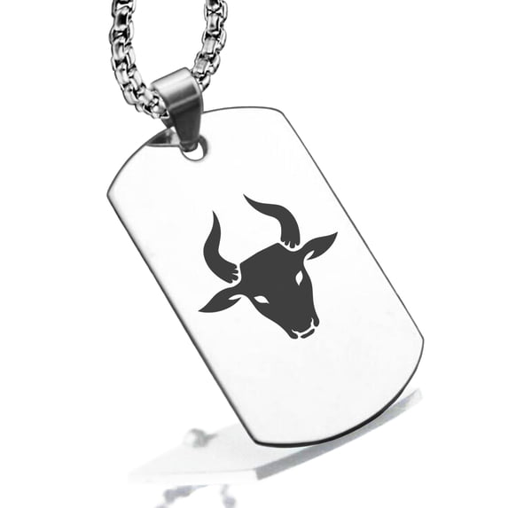 Stainless Steel Year of the Ox Zodiac Dog Tag Pendant Necklace