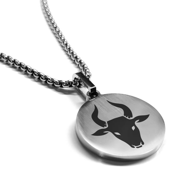 Stainless Steel Year of the Ox Zodiac Round Medallion Pendant Necklace