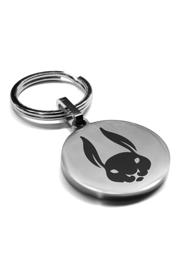 Stainless Steel Year of the Rabbit Zodiac Round Medallion Keychain Circle Ring