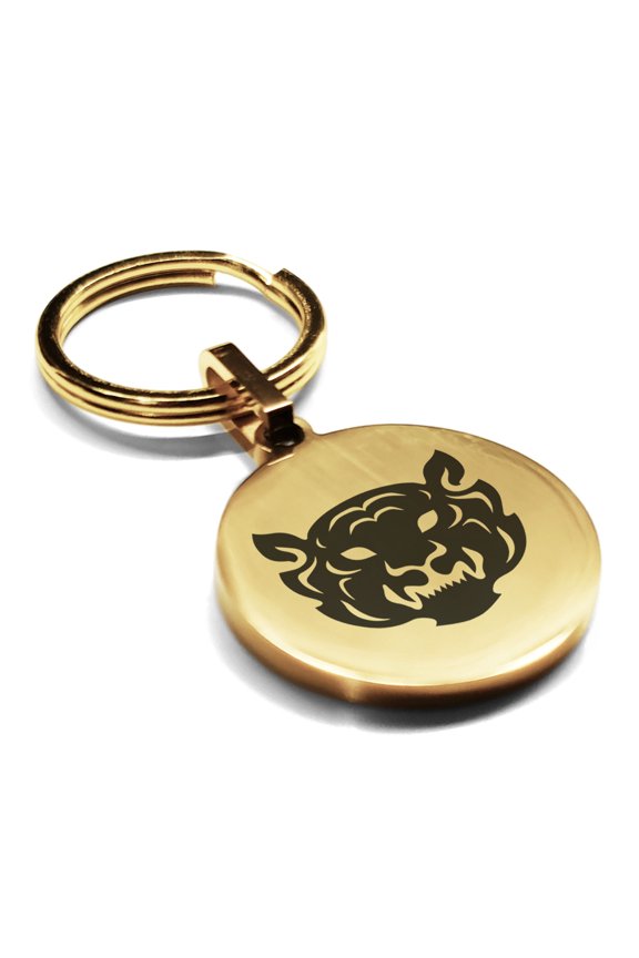 Stainless Steel Year of the Tiger Zodiac Round Medallion Keychain Circle Ring