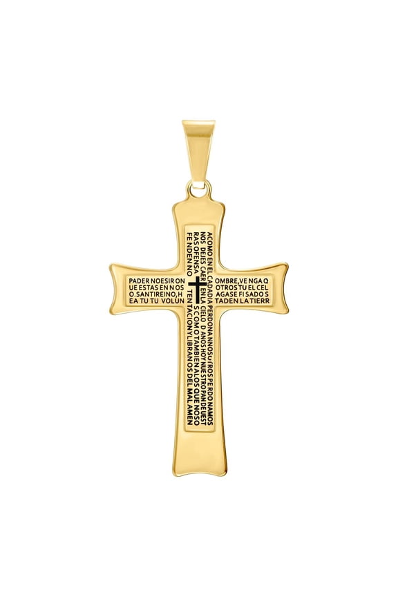 Stainless Steel Yellow Black-tone Mens Cross Religious Charm Pendant Necklace for Men