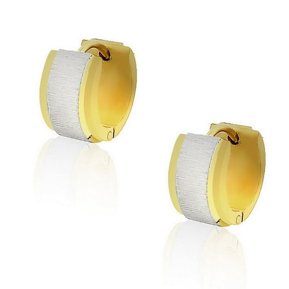 Stainless Steel Yellow Gold Silver-Tone Polished Matte Womens Hoop Huggie Earrings