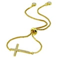 thumbnail image 1 of Stainless Steel Yellow Gold-Tone CZ Religious Cross Adjustable Chain Bracelet, 1 of 2