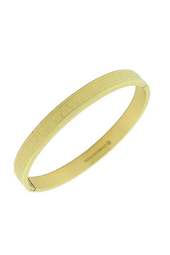 Stainless Steel Yellow Gold-Tone Greek Key Handcuff Bangle Bracelet