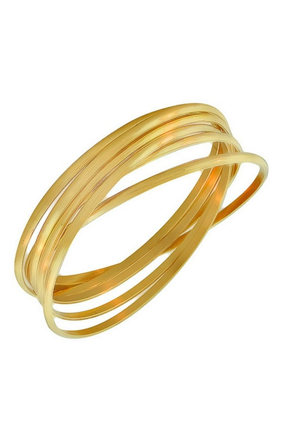 Stainless Steel Yellow Gold-Tone Interlocked Six Bangle Bracelets Set