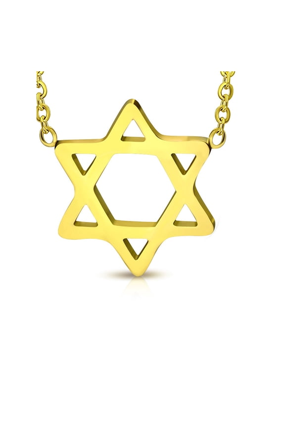 Stainless Steel Yellow Gold-Tone Jewish Star of David Pendant Necklace, 18"
