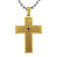 thumbnail image 1 of Stainless Steel Yellow Gold-Tone Large Cross Lord's Our Father Prayer English Pendant Necklace, 1 of 3