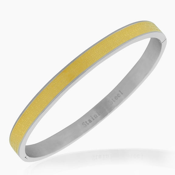 Stainless Steel Yellow Gold-Tone Silver-Tone Lords Prayer in English Bangle Bracelet