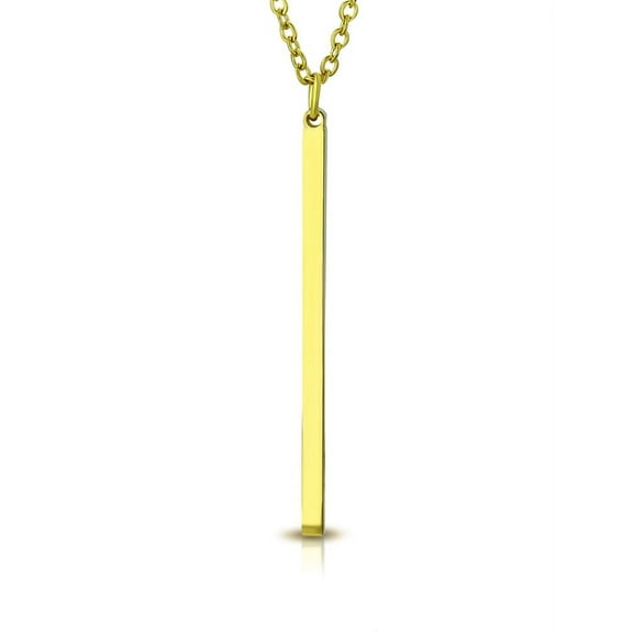 Stainless Steel Yellow Gold-Tone Silver-Tone Vertical Bar Pendant Necklace, 18"