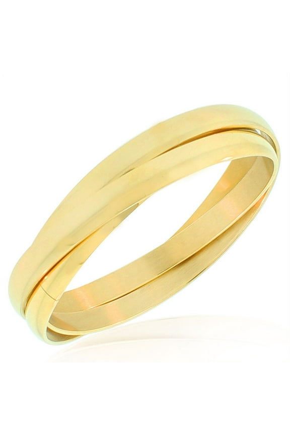 Stainless Steel Yellow Gold-Tone Wide Interlocked Triple Three Bangle Bracelets Set, 8.5"