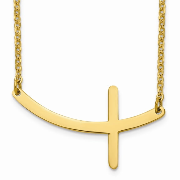 Stainless Steel Yellow IP-plated Sideways Cross 18in Necklace; 18 inch; Lobster (Fancy) Clasp; for Adults and Teens; for Women and Men