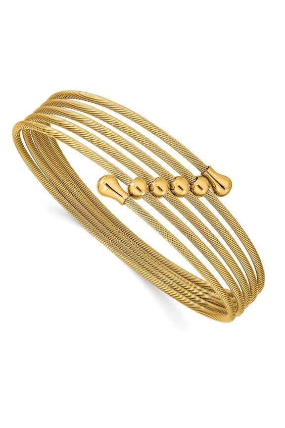 Stainless Steel Yellow Ion Plated Flexible Coil Bangle Bracelet Fine Jewelry For Women Gifts For Her, 7"