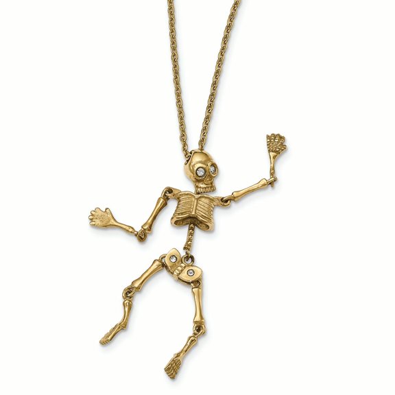 Finest Gold Stainless Steel Polished Yellow IP with Crystal Skeleton with 2 in. Extension Necklace