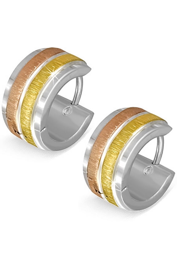 Stainless Steel Yellow Rose Gold-Tone Matte Womens Hoop Huggie Earrings