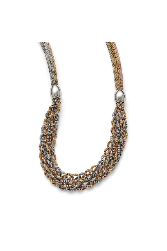 Stainless Steel Yellow Rose Ip-plated Braided Mesh Necklace - 21 Inch - Measures 13mm Wide