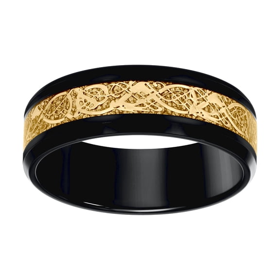 Stainless Steel Yellow and Black-tone Mens Inlay Comfort-fit Wedding Band 8mm Size 11 Wedding Band for Men