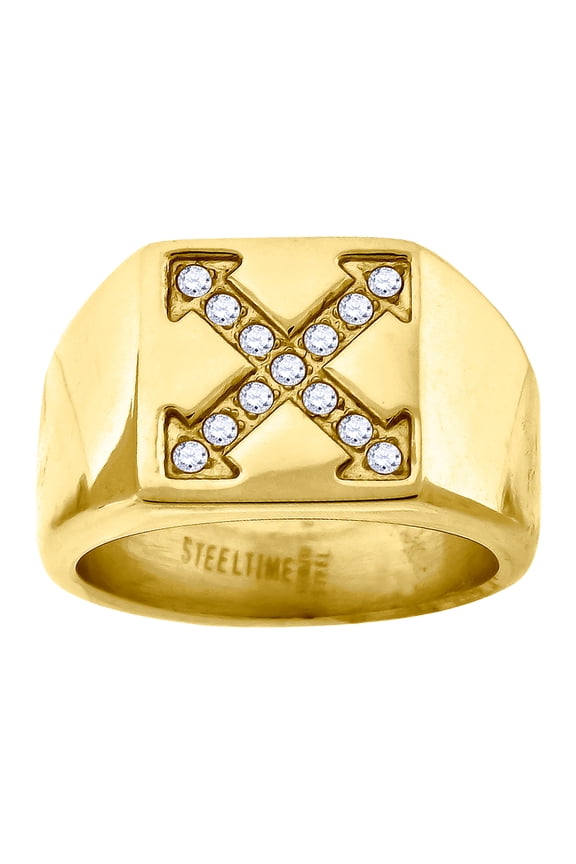 Stainless Steel Yellow-tone Mens Cubic Zirconia Square Head Fashion Comfort-fit Band Ring Size 11 Wedding Band for Men