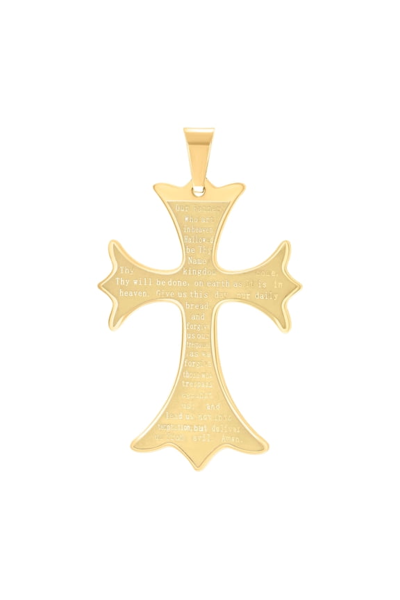 Stainless Steel Yellow-tone Mens English Bible Lords Prayer Cross Religious Charm Pendant-34x50mm
