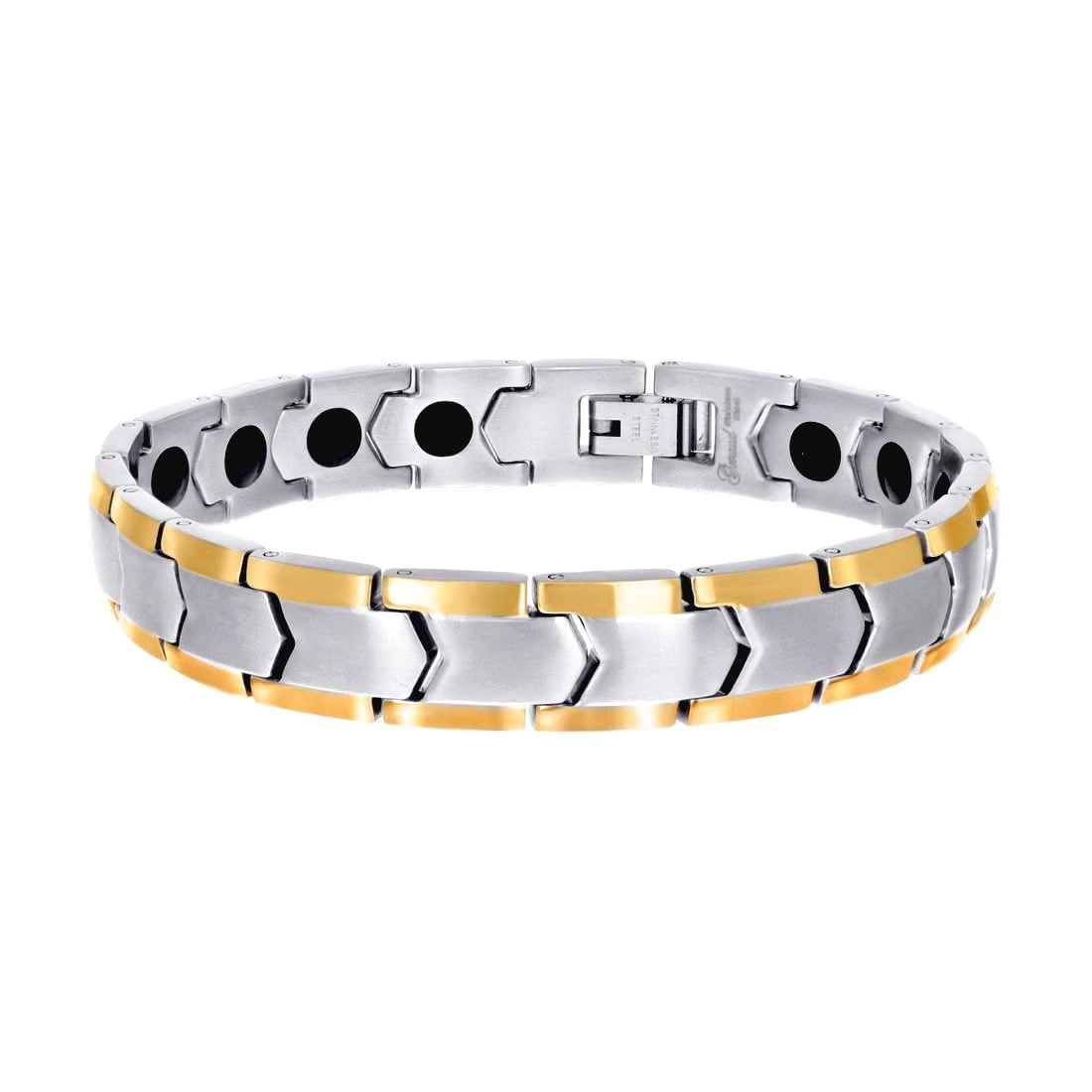 Stainless Steel Yellow-tone Mens Fashion Bracelet 8.5 Inch 11mm Wide Link Bracelet for Men