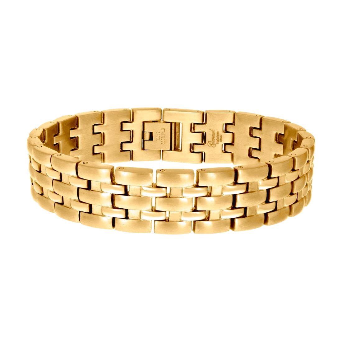 Stainless Steel Yellow-tone Mens Fashion Bracelet 8.5 Inch 15mm Wide Link Bracelet for Men