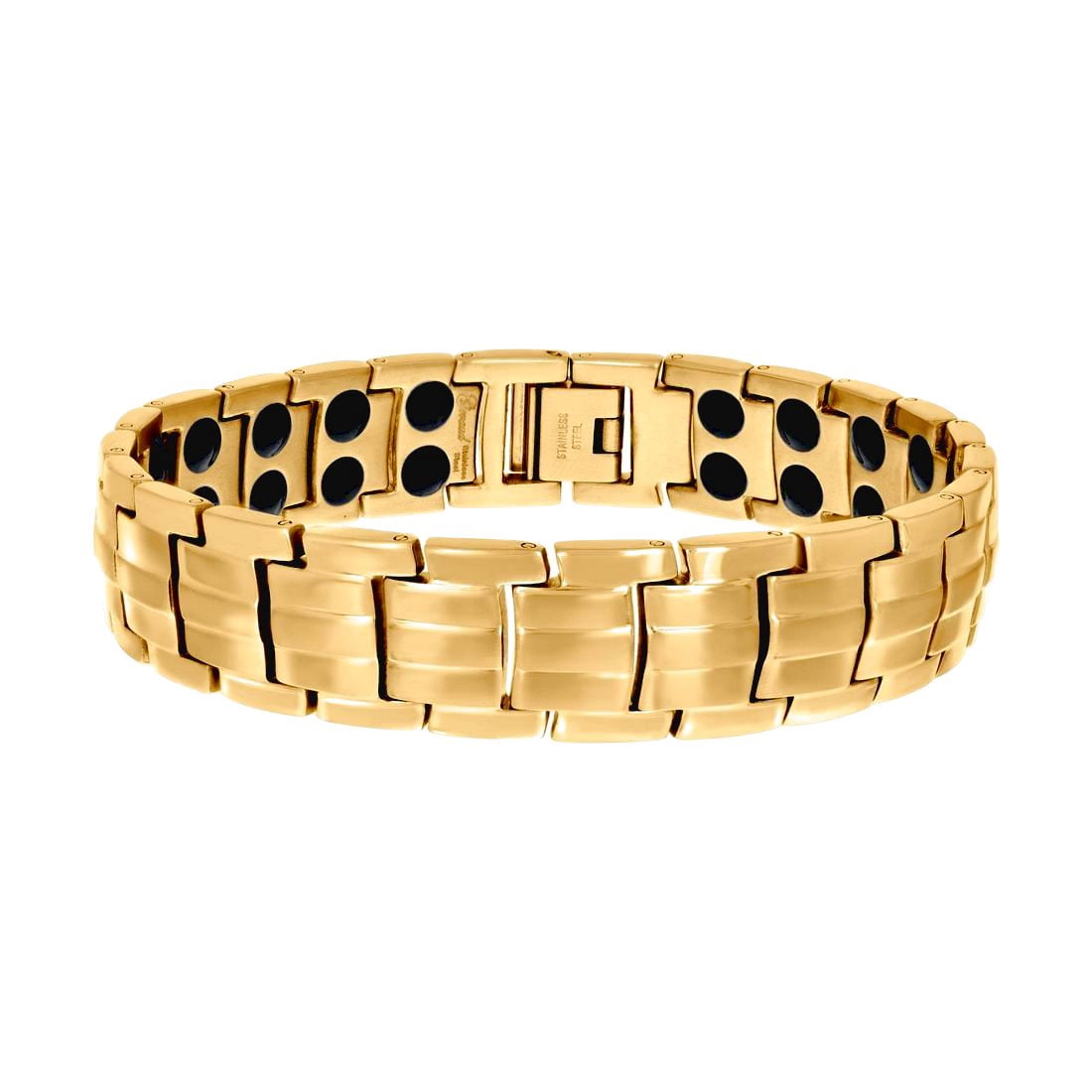 Stainless Steel Yellow-tone Mens Fashion Bracelet 8.5 Inch 15mm Wide Link Bracelet for Men