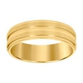 thumbnail image 1 of Stainless Steel Yellow-tone Mens Stone Finish Grooved Comfort-fit Wedding Band 7mm Size 9 Wedding Band for Men, 1 of 2