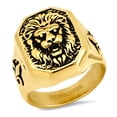 thumbnail image 1 of Stainless Steel Yellow-tone Mens Zodiac Sign Leo Lion Head Octagon Face Fashion Size 11 Comfort-fit Ring for Men, 1 of 2
