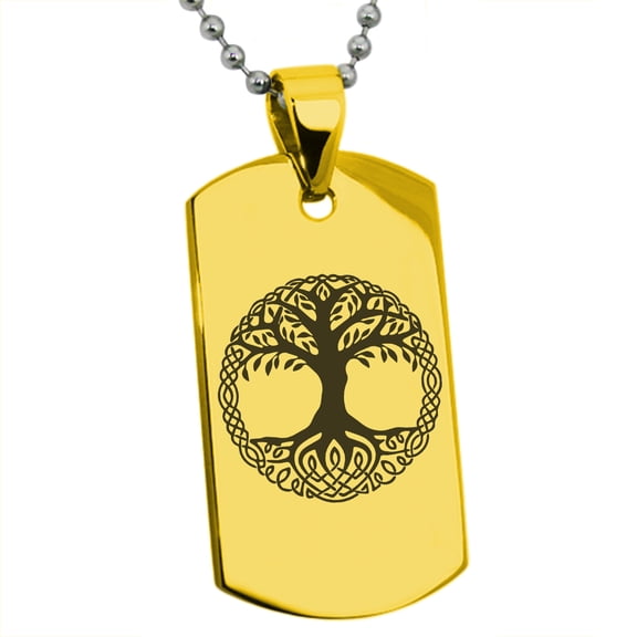 Stainless Steel Yggdrasil Great Tree of Life Viking Norse Engraved Dog Tag Pendant Necklace