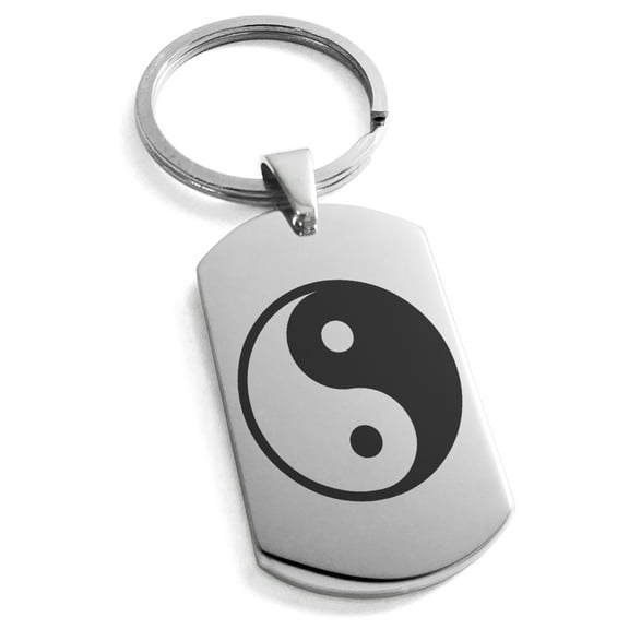 Stainless Steel Yin Yang Engraved Dog Tag Keychain Keyring