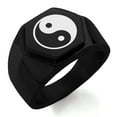 thumbnail image 1 of Stainless Steel Yin Yang Engraved Hexagon Crest Flat Top Biker Style Polished Ring, 1 of 1