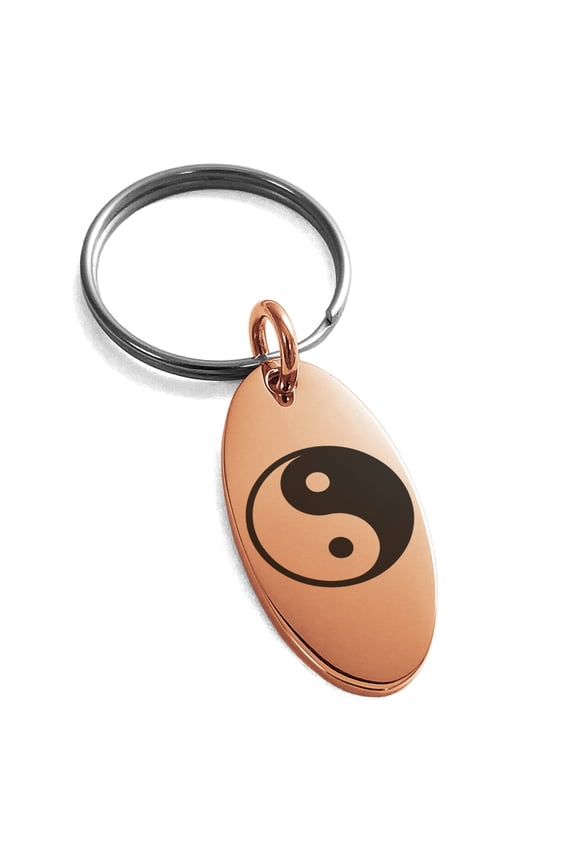 Stainless Steel Yin Yang Engraved Small Oval Charm Keychain Keyring