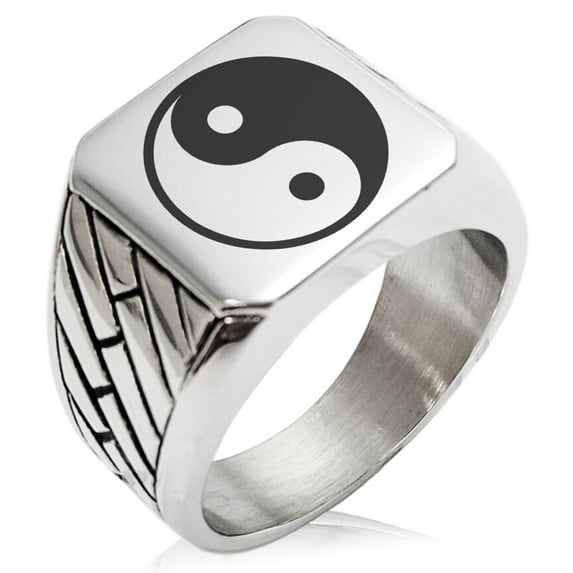 Tioneer Stainless Steel Yin Yang Geometric Pattern Biker Style Polished Ring