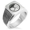 thumbnail image 1 of Stainless Steel Yin Yang Ginkgo Leaves Kamon Crest Needle Stripe Pattern Biker Style Polished Ring, 1 of 1