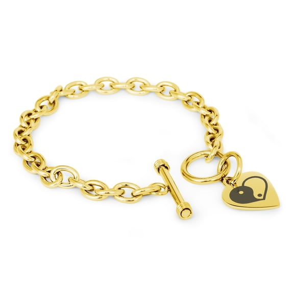 Tioneer Stainless Steel Yin Yang Heart Heart Charm Bracelet, Necklace, or Set