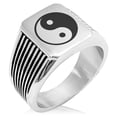 thumbnail image 1 of Tioneer Stainless Steel Yin Yang Needle Stripe Pattern Biker Style Polished Ring, 1 of 1