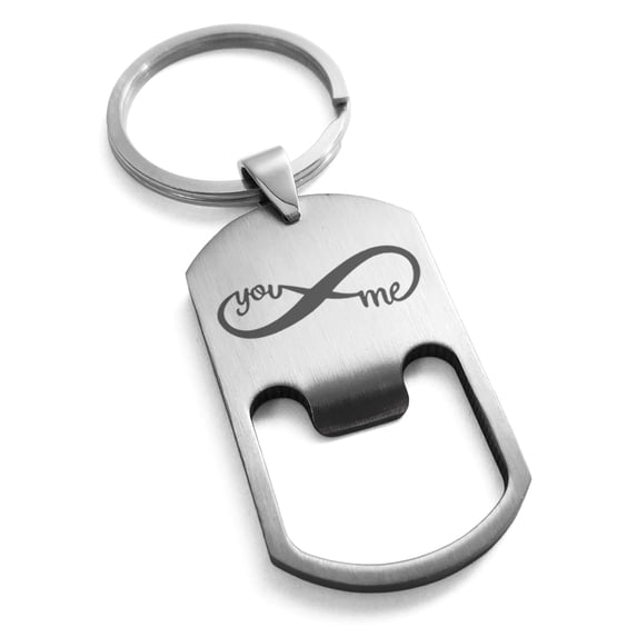 Stainless Steel You and Me Infinity Engraved Bottle Opener Dog Tag Keychain Keyring