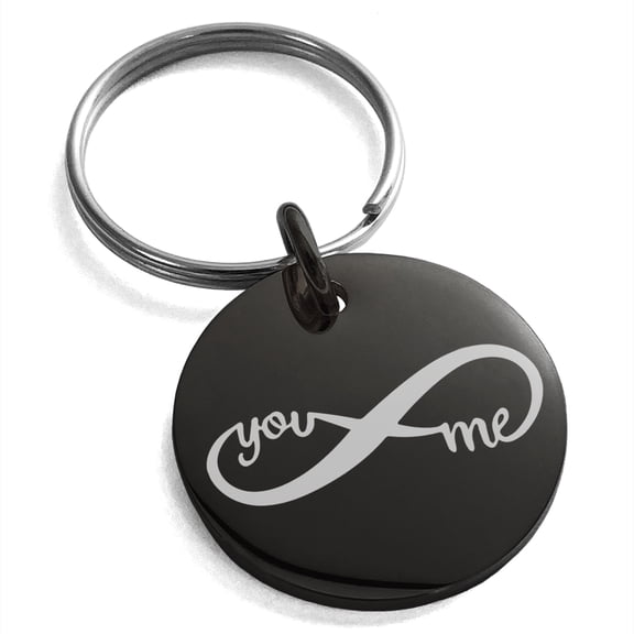 Stainless Steel You and Me Infinity Engraved Small Medallion Circle Charm Keychain Keyring