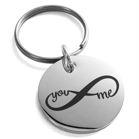 Tioneer Stainless Steel You and Me Infinity Engraved Small Medallion Circle Charm Keychain Keyring