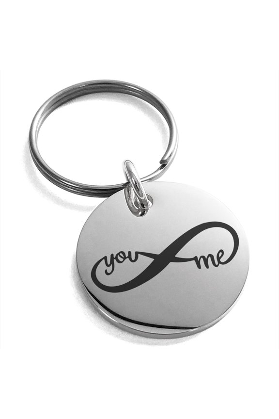 Stainless Steel You and Me Infinity Engraved Small Medallion Circle Charm Keychain Keyring