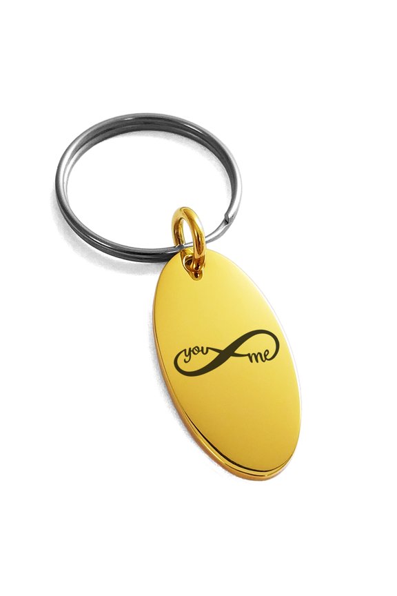 Stainless Steel You and Me Infinity Engraved Small Oval Charm Keychain Keyring