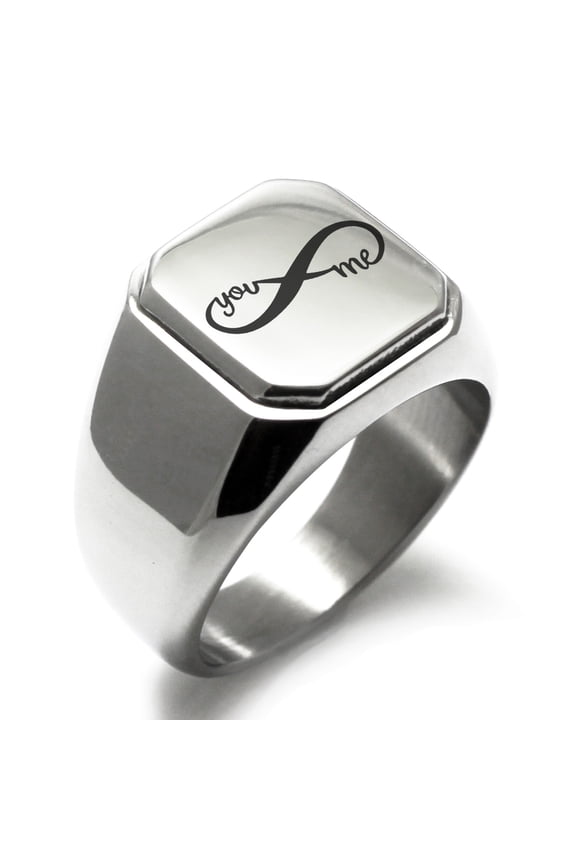 Stainless Steel You and Me Infinity Engraved Square Flat Top Biker Style Polished Ring