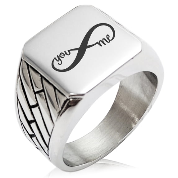 Stainless Steel You and Me Infinity Geometric Pattern Biker Style Polished Ring