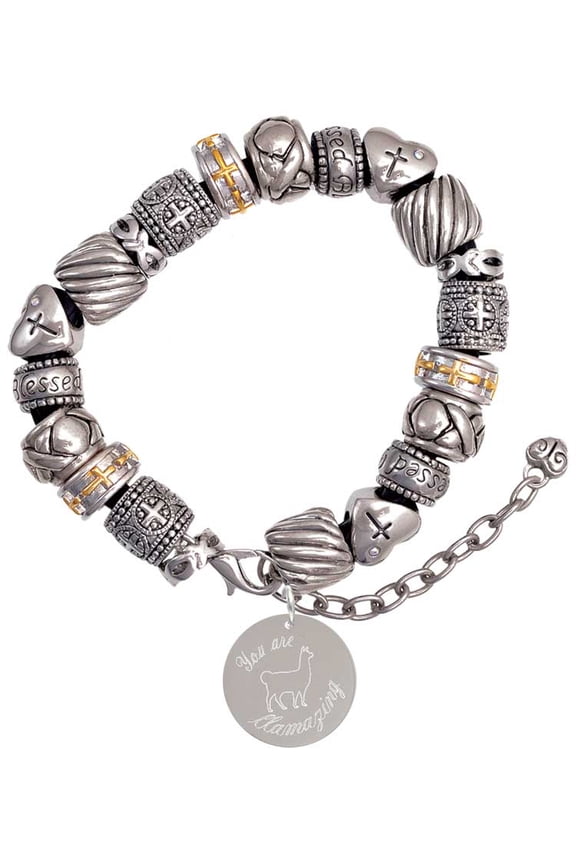 Stainless Steel You are Llamazing Llama Disc - Silver Tone Christian Bead Bracelet