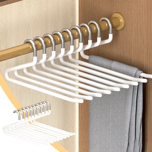 Stainless Steel Z-Shaped Non-Slip Trouser Hangers 10 Pack, No Marking Wardrobe Pants Rack, Strong Load Bearing Space Saving Clips for Jeans Trousers Skirts Clothes