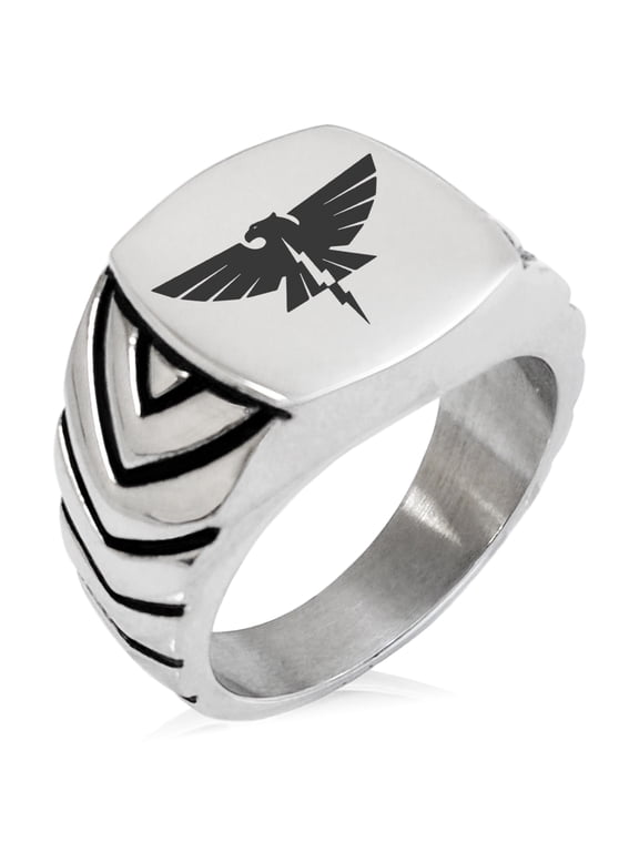 Stainless Steel Zeus Greek God of Sky Chevron Pattern Biker Style Polished Ring